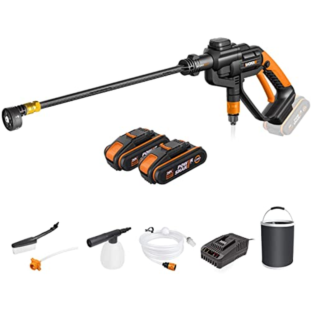 WORX 18V 20V MAX bateriový mobilní vysokotlaký čistič Hydroshot WG620E.4, 2,0Ah, Powershare, multi-rozstřikovací tryska, dlouh